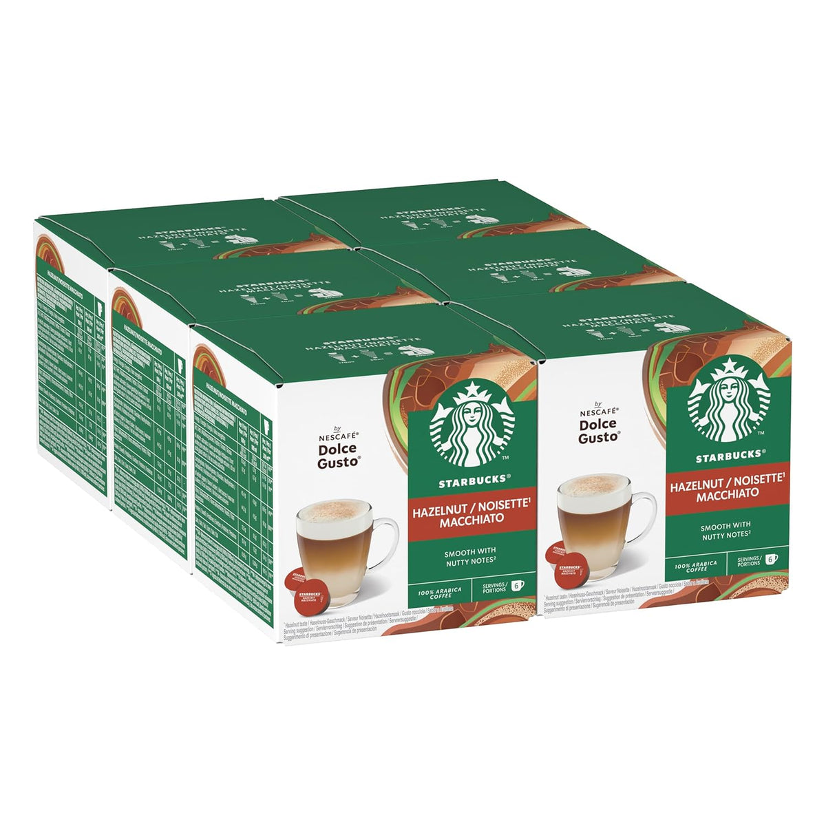 STARBUCKS Hazelnut Macchiato by Nescafé Dolce Gusto, Dunkle Röstung, Kaffeekapseln 6 x 12 (72 Kapseln)