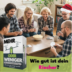 | Mehr Oder Weniger Kartenspiel | Wie gut ist Ihr Urteilsvermögen? Spiel für Erwachsene, Famile & Kinder | 2+ Spieler | Familienspiel | Reisespiel |