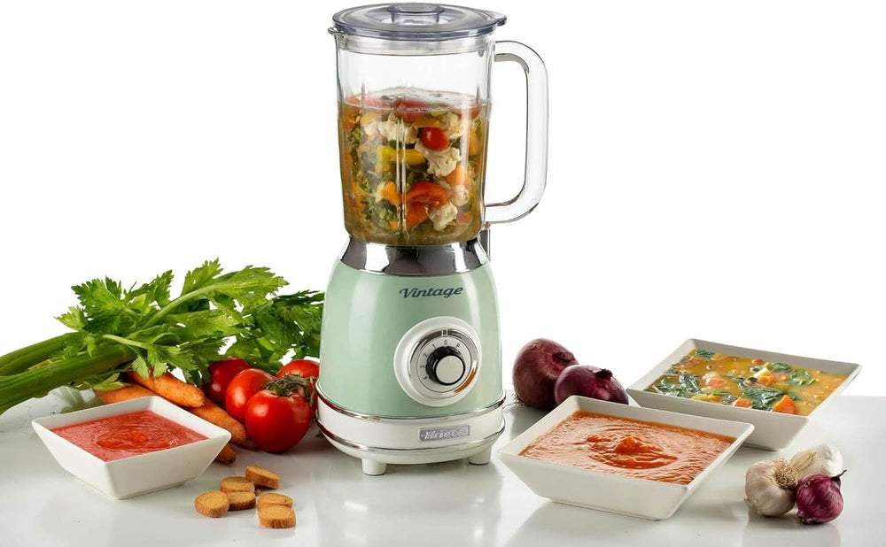 Ariete Vintage 583 Mixer Aus Glas, Retro Multifunknsmixer Mit 4 Klingen, 4 Geschwindigkeiten + Pulse-Funktion, Ice-Crusher Funktion, 1,5 liter Fassungsvermögen, 1000 W, Green Kitchen Naty Shop