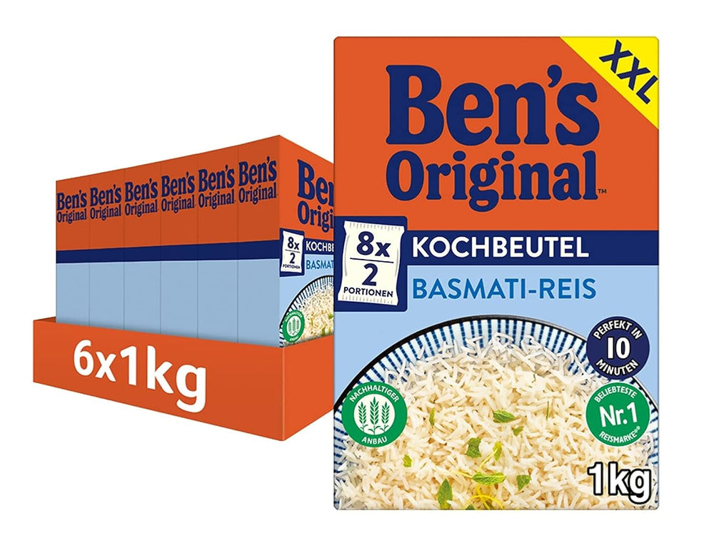 Ben eredeti basmati rizs, zacskóban forraljuk 10 percig, 6 csomag (6 x 1 kg)