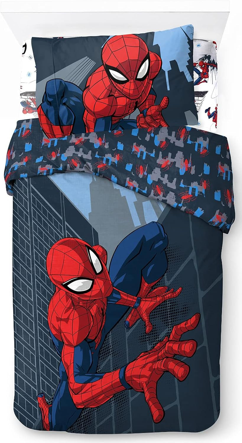 Ágynemű gyerekeknek, unisex, hercegnők és szuperhősök számára, 100% pamut Ágynemű - gyermek Naty Shop Blue - Spiderman 135X200/50X70 (3 db)