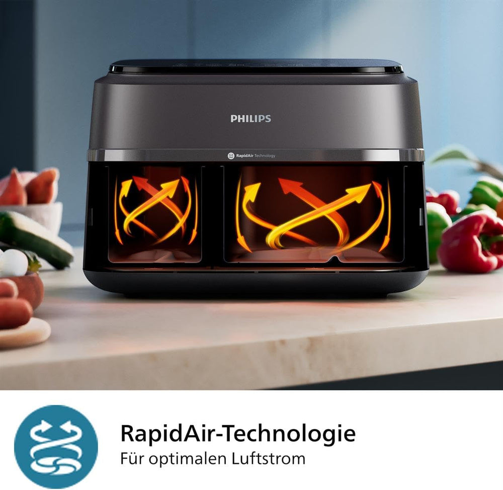 Philips Airfryer Dual Basket 3000 Series, 9 liter, 2 kosár, 2 edény egyszerre, Rapidair technológia plusz forró levegős készülékek Naty Shop