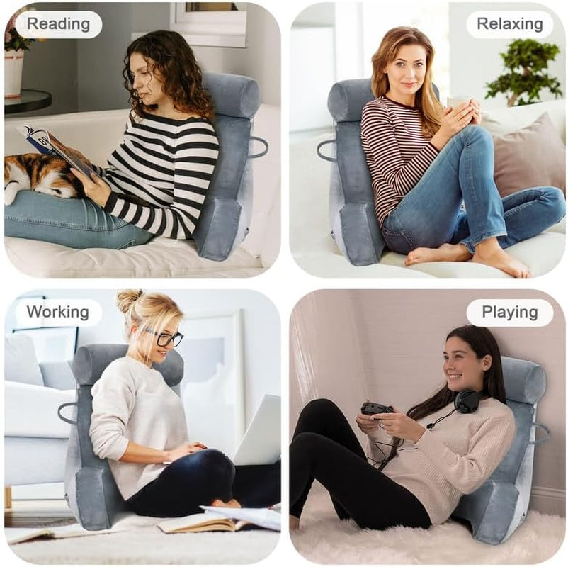 Pernă de citit Mingfuxin pentru pat, pernă de pat cu rolă detașabilă pentru gât și braț de susținere superior pentru a sta în pat, canapea, podea, pernă de citit cu spătar pentru adulți, pernă de spate pentru citit, vizionat la televizor