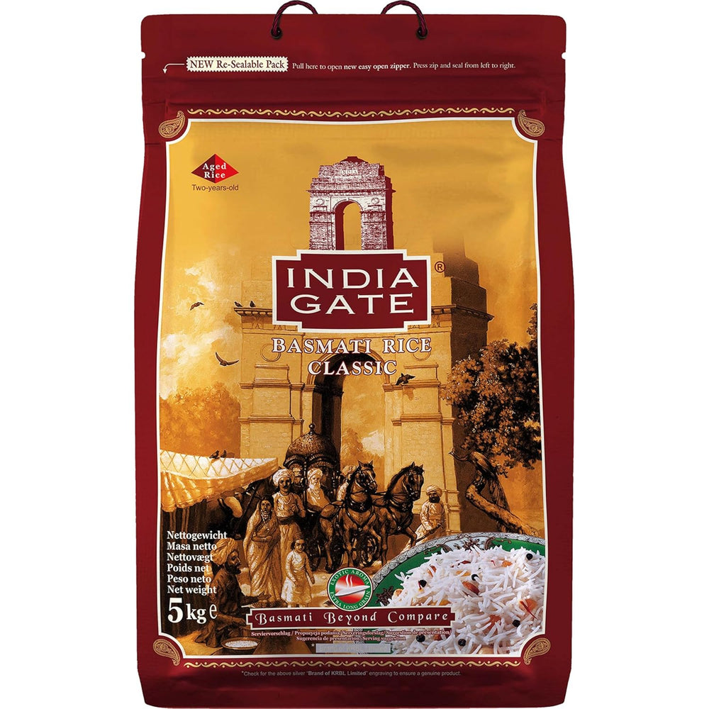 INDIA GATE Premium Basmati Rice – Hosszú szemű finom, aromás rizs Indiából, finom hosszú szemű (1 x 5 kg)