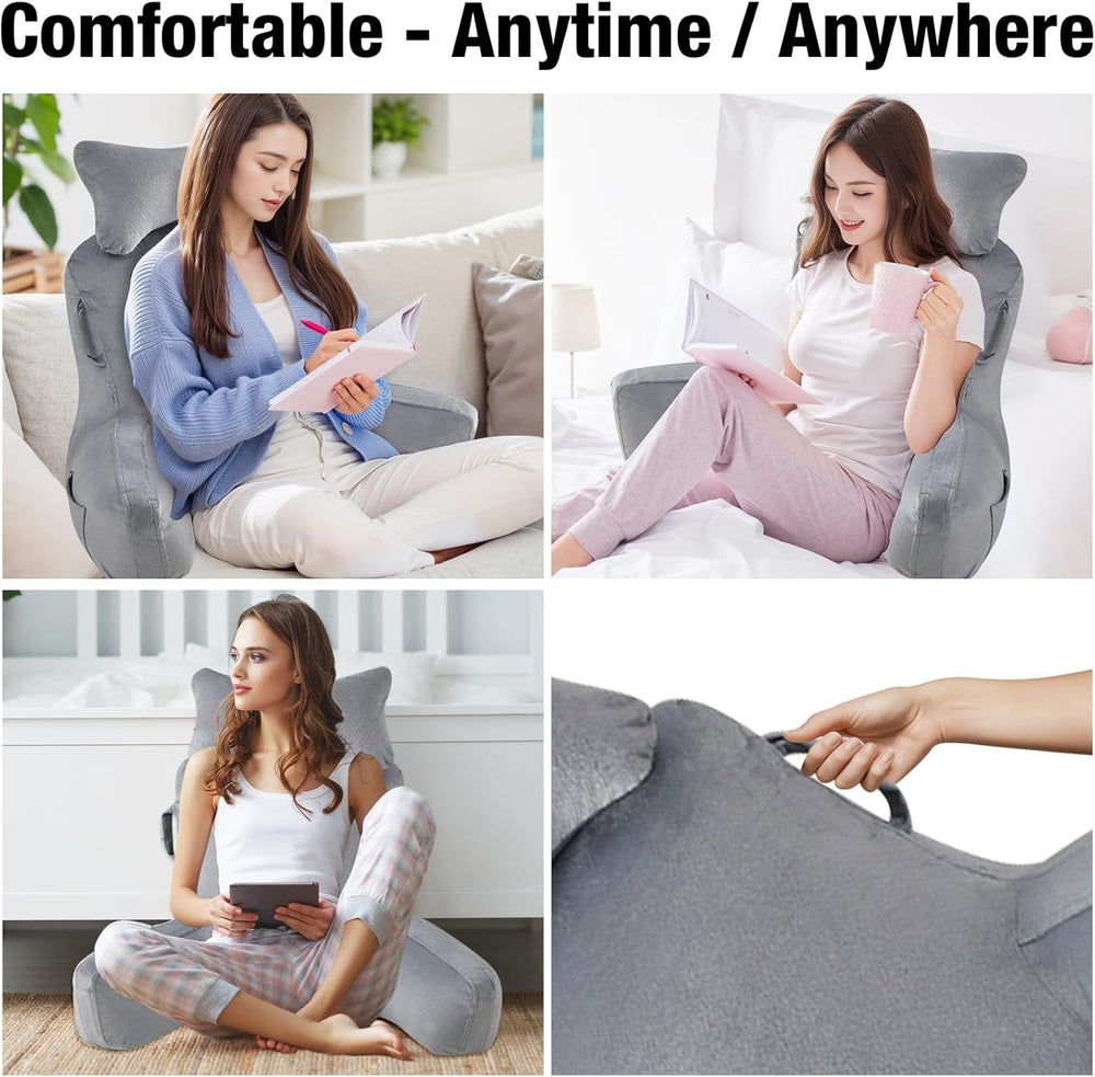 Pernă de citit pentru adulți în pat, 90x80cm (LxÎ) Spătar extra mare pentru citit cu suport detașabil pentru gât și braț de susținere, pernă de citit confortabilă pentru pat, canapea sau spătar pe podea