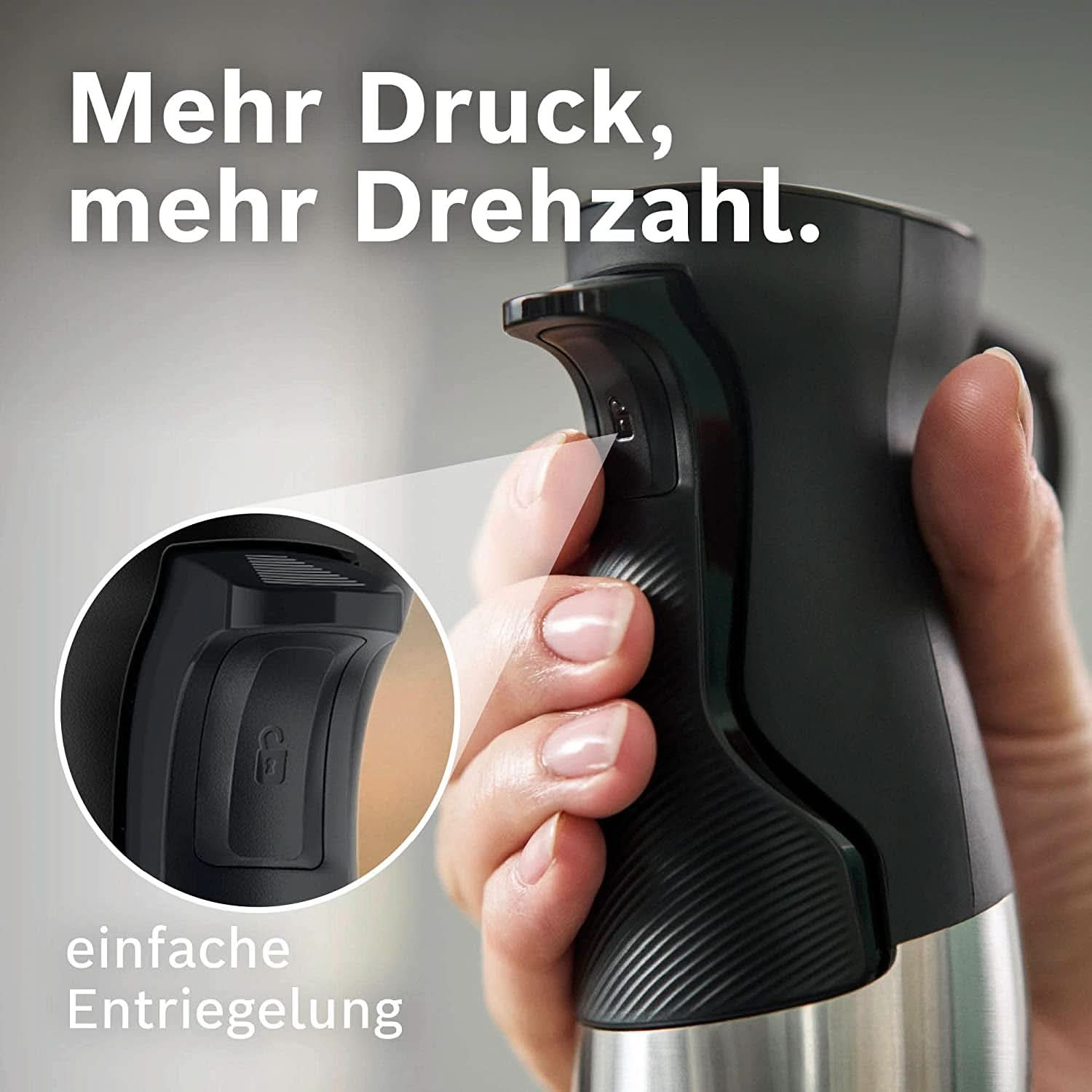 Bosch Stabmixer Ergomaster Serie 6 MSM6M623, 10 Jahre Motorgarantie, Edelstahl-Klingen, Verschleiãÿfreie Keramik-Kupplung, Luftkühlung, Zerkleinerer, Kartoffelstampfer, Schneebesen, 1000 W, Naty Shop, Naty Shop