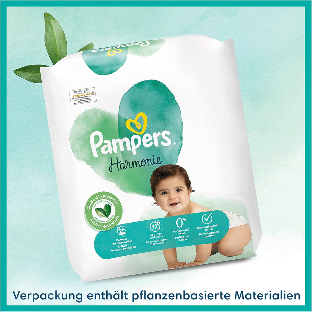 Pampers bébi pelenkák, 2-es méret (4-8 kg), Harmony, Half Moon Box, gyengéd bőrvédelem és gyógynövény-összetevők, 240 darab
