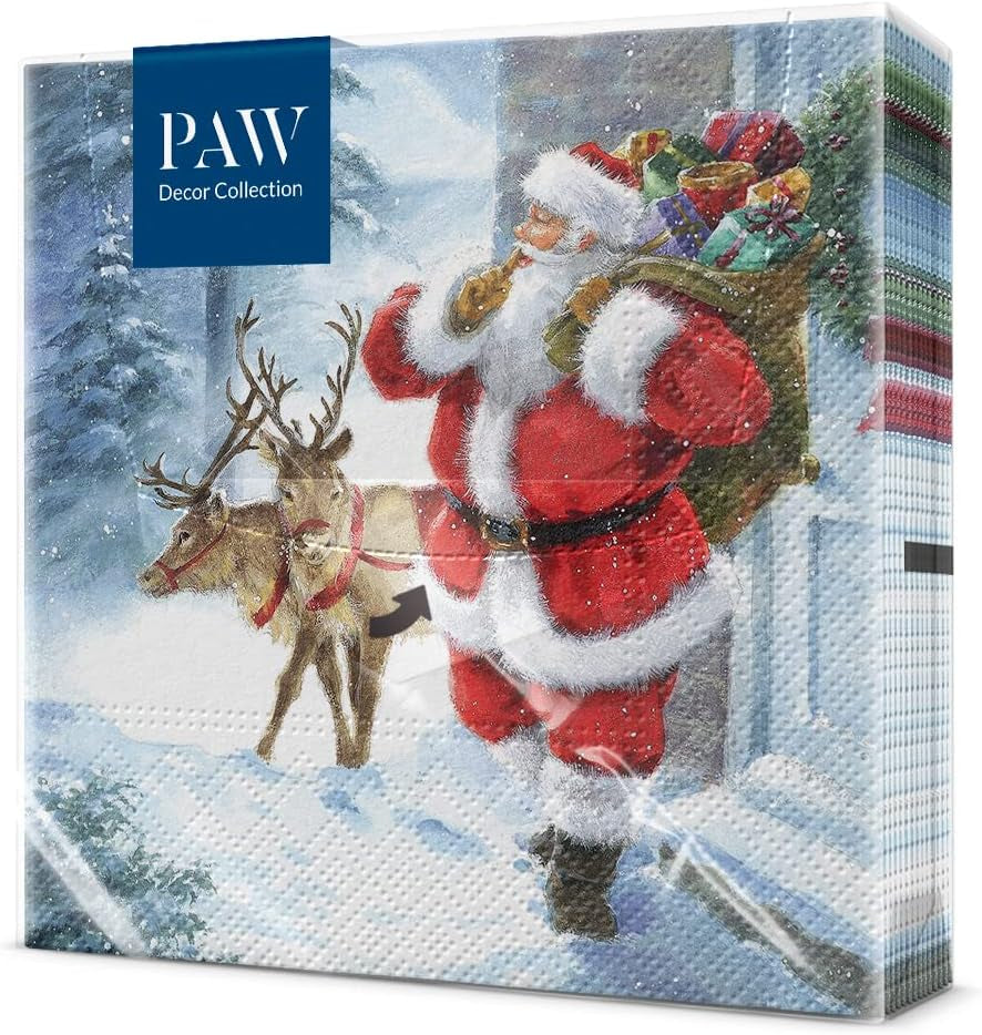 PAW - Șervețele 3 straturi (33 X 33 Cm) I 20 bucăți I Șervețele de hârtie colorate perfecte pentru masa de Crăciun I Șervețele - Crăciun, iarnă, stele, zăpadă, oameni de zăpadă I Familia Snowy