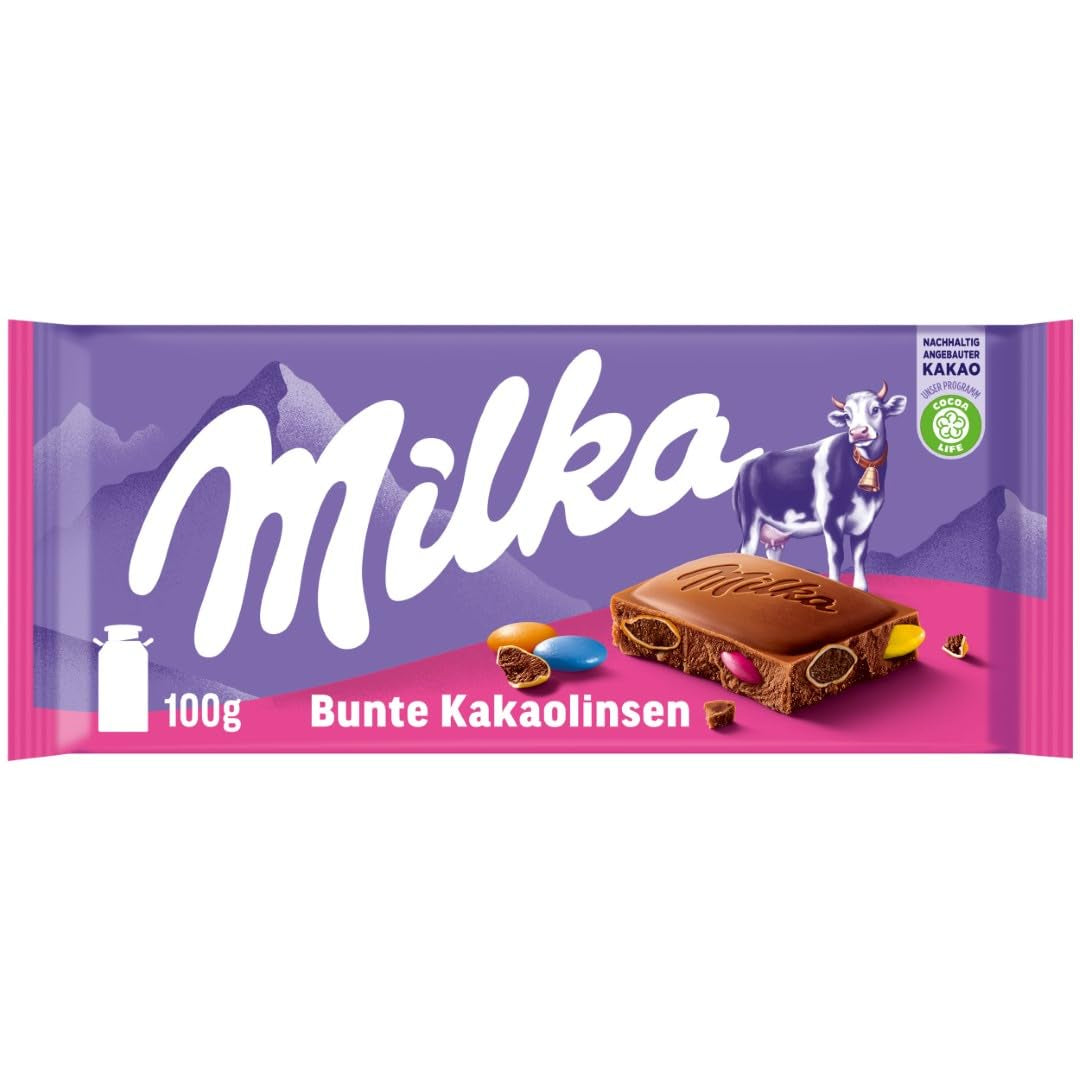 Milka csokoládé kakaós lencsével - Alpesi tejcsokoládé ropogós lencsés csokoládéval - 100g