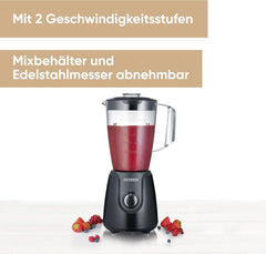 SEVERIN Standmixer Mit 1,5 L Mixbehälter Aus Tritan, Mixer Mit 2 Stufen Und Pulse-Funktion, Leistungsstarker Küchenmixer Mit Edelstahlmesser, 600 W, Schwarz, SM 3707 Bucatarie Naty Shop