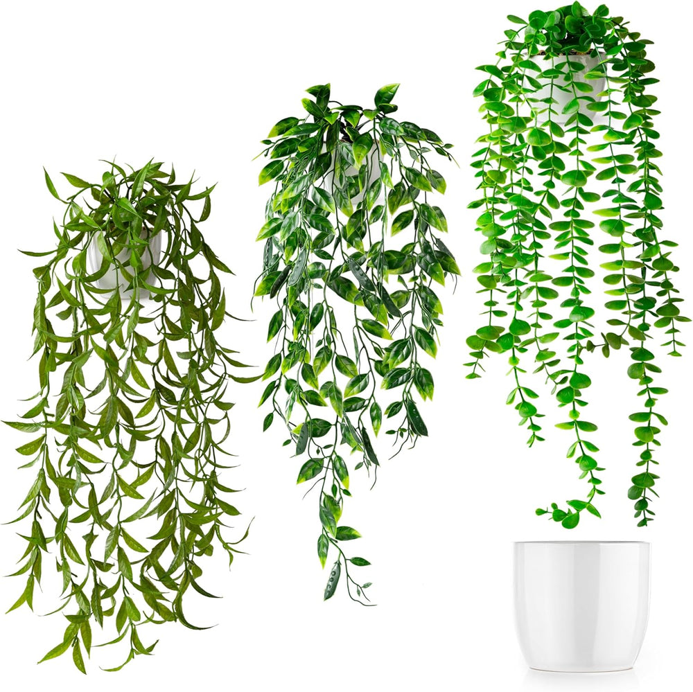 PASCH® 3Er Set Monstera Künstlich (20Cm) in Weißen Keramiktöpfen: Künstliche Pflanzen Wie Echt | Monstera Pflanze Künstlich | Kunstpflanze Hängend Im Topf | Hängepflanze Künstlich Abgestimmt