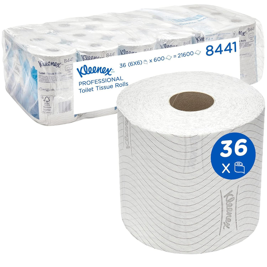 Hârtie igienică Kleenex standard roll 8441 - hârtie igienică cu 2 straturi - 6 pachete a câte 6 role X 600 foi fiecare, alb (36 role/21.600 foi în total)