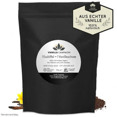 Prémium vaníliapor valódi vaníliababból, natúr, cukormentes, adalékanyagok nélkül, méltányos kereskedelem, vegán (40 g doboz nélkül) a Vanilla Campaign® Flavours Naty Shopból 40 g (egyszeri adag)