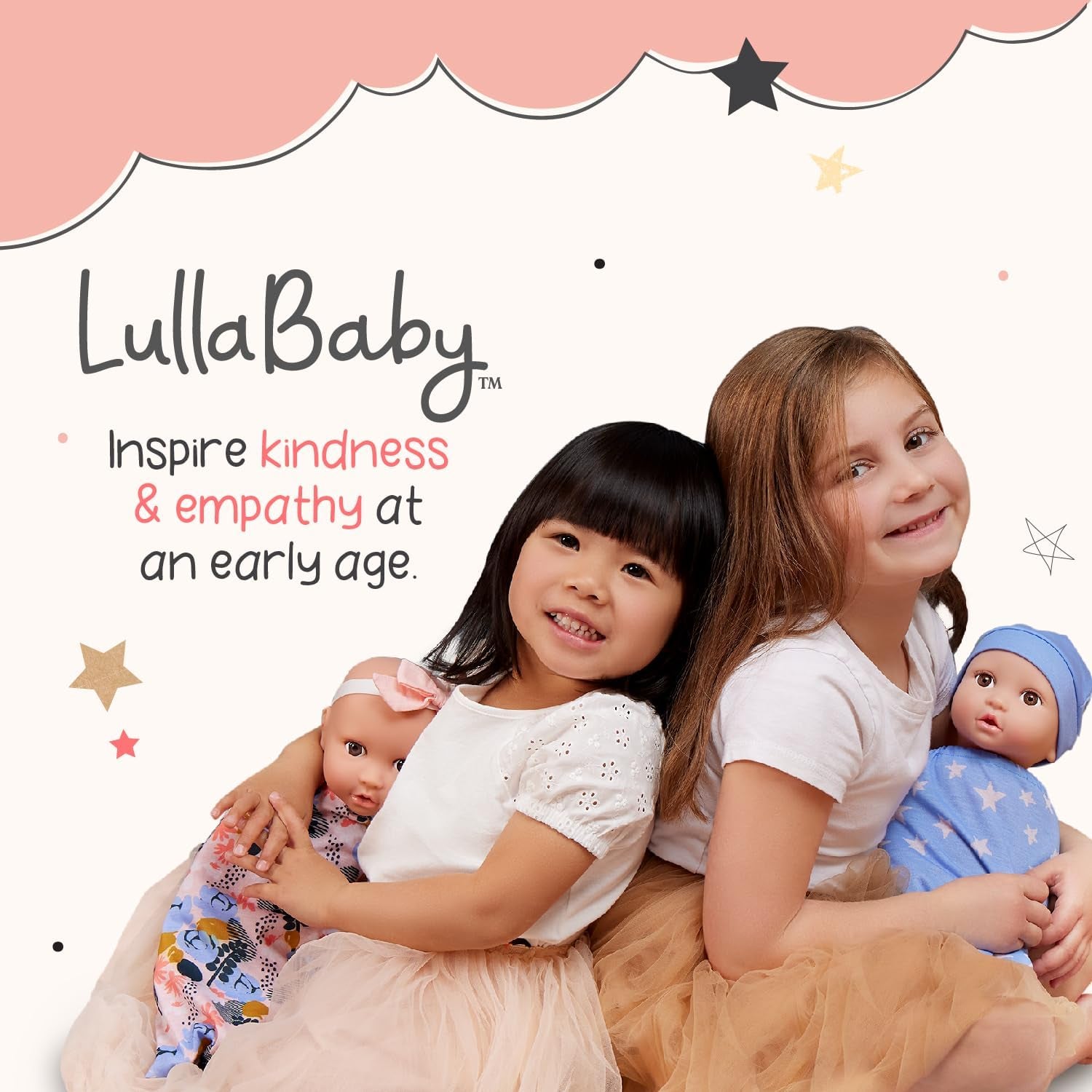 LullaBaby - Baby Puppe - Einteiler & Mütze - 36 cm Realistic Baby-Puppe - Mogyoróbarna szemek és puha test - Romper & Schnuller-Zubehör - Pretend Play Spielzeug - Kinder 2 Jahre +