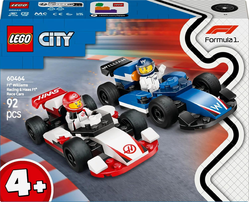 LEGO City F1 Williams Racing és Haas F1 Racing Cars - Forma 1 játék megépíthető autókkal és 2 versenyző minifigurával - Kis ajándékötletek fiúknak és lányoknak 4 éves kortól 60464 Építőkészletek Beuche den LEGO-Store
