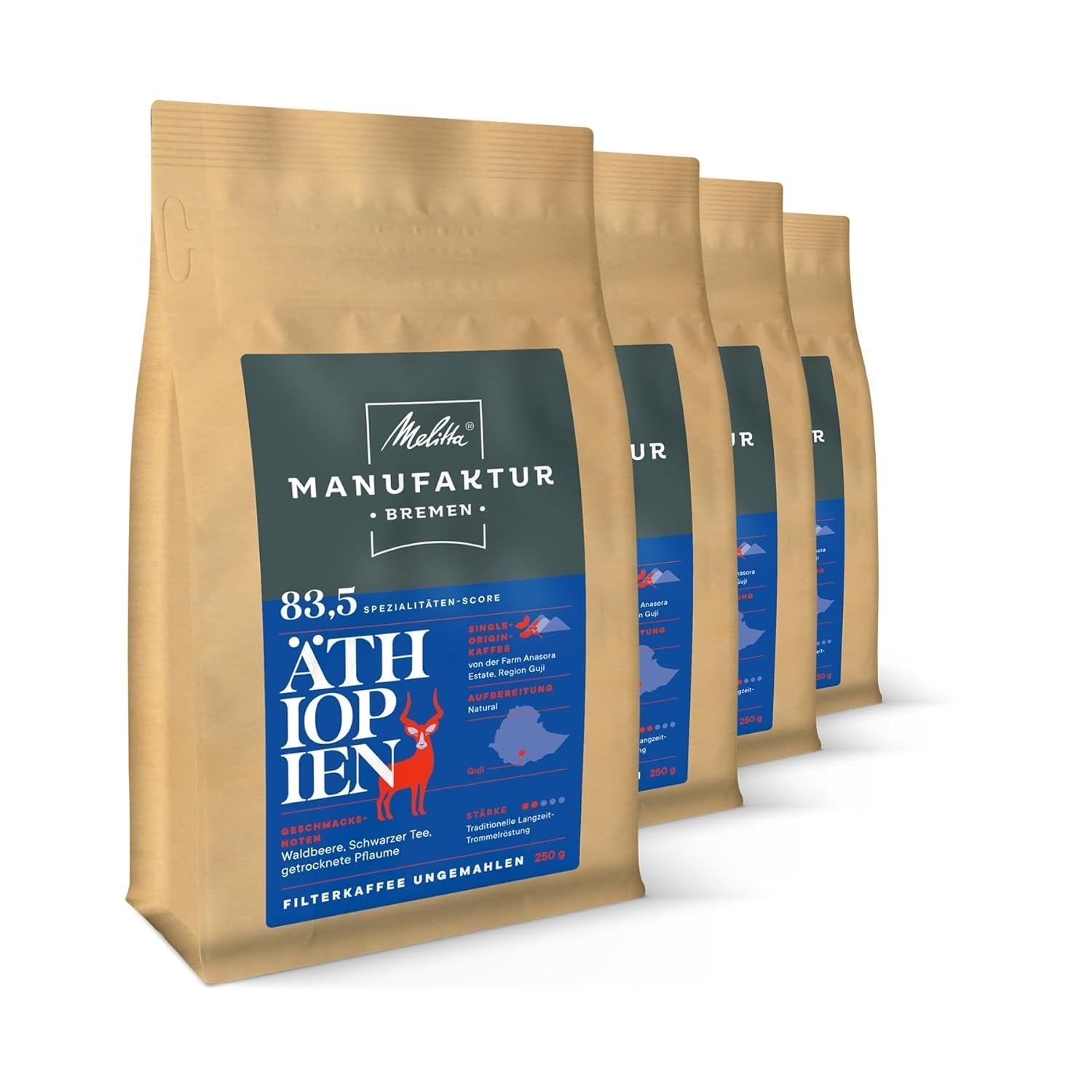 Melitta Manufaktur-Kaffee Guatemala Honey, cafea specială, 250G, boabe de cafea întregi, nemăcinate, cafea de origine unică, prăjire delicată cu tambur, prăjită în Germania, tărie 3 Cafea Naty Shop 4 x 250 grame Etiopia Boabe întregi