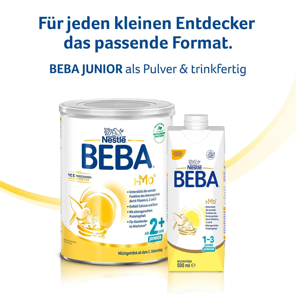 BEBA Junior 2+ tejital 2 éves kortól, HMO-val, életkornak megfelelő fehérjetartalommal, csak laktóz, pálmaolaj nélkül, halolaj nélkül, kisgyermektáp, bébi tejpor, 3 db-os kiszerelés (3 x 800g)