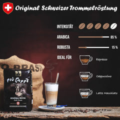 Café Crème Kaffeebohnen, würzig, kräftig, intensiv und gehaltvoll, Arabica und Robusta, Schweizer Trommelröstung, ganze Bohnen für Vollautomaten Schümli Royal 1 kg
