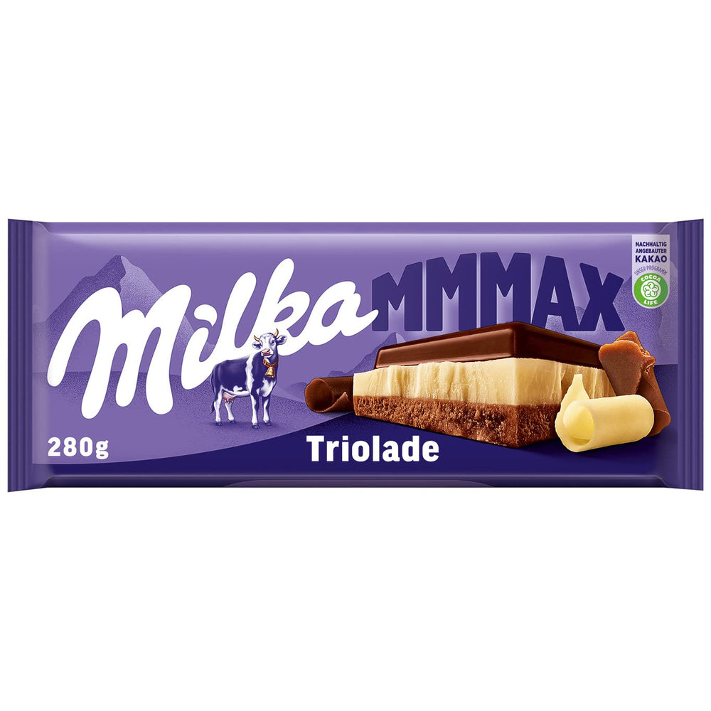 Milka Mmax Triolade – Alpesi tejcsokoládé fehér és étcsokoládéval – 280g