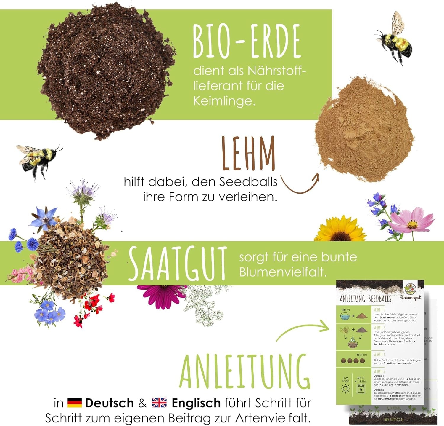 Samenbomben Selber Machen Für Eine Bunte Bienenweide - Bienenfreundlicher Seedbomb Bausatz Für 20-30 Seedbombs