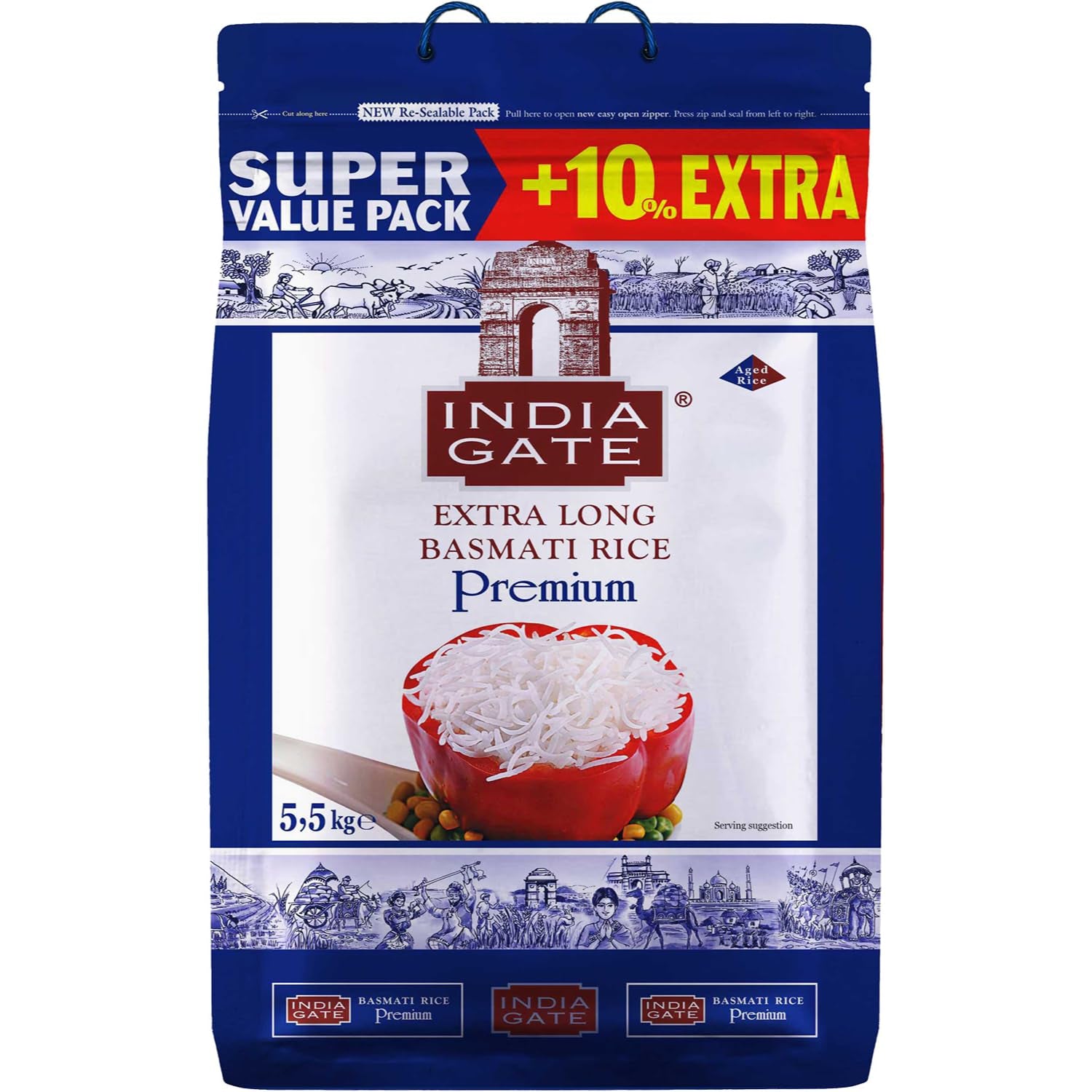 INDIA GATE Premium Basmati Rice – Hosszú szemű finom, aromás rizs Indiából, finom hosszú szemű (1 x 5 kg)