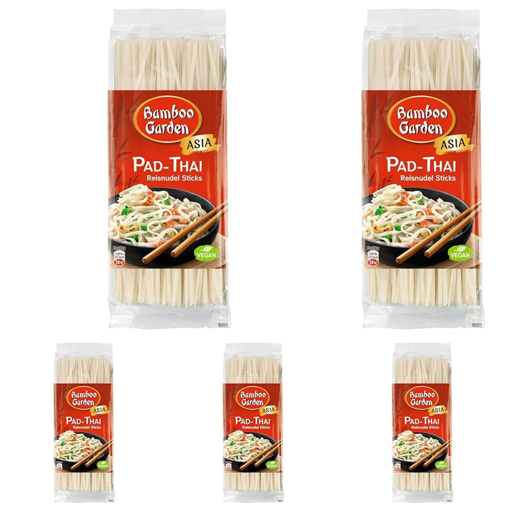 Bamboo Garden - Pad Thai rizstészta rudak, hagyományos tésztás ételekhez, mint például pad-thai, vegán, 1 x 300 g (a csomagolás kialakítása eltérő lehet)