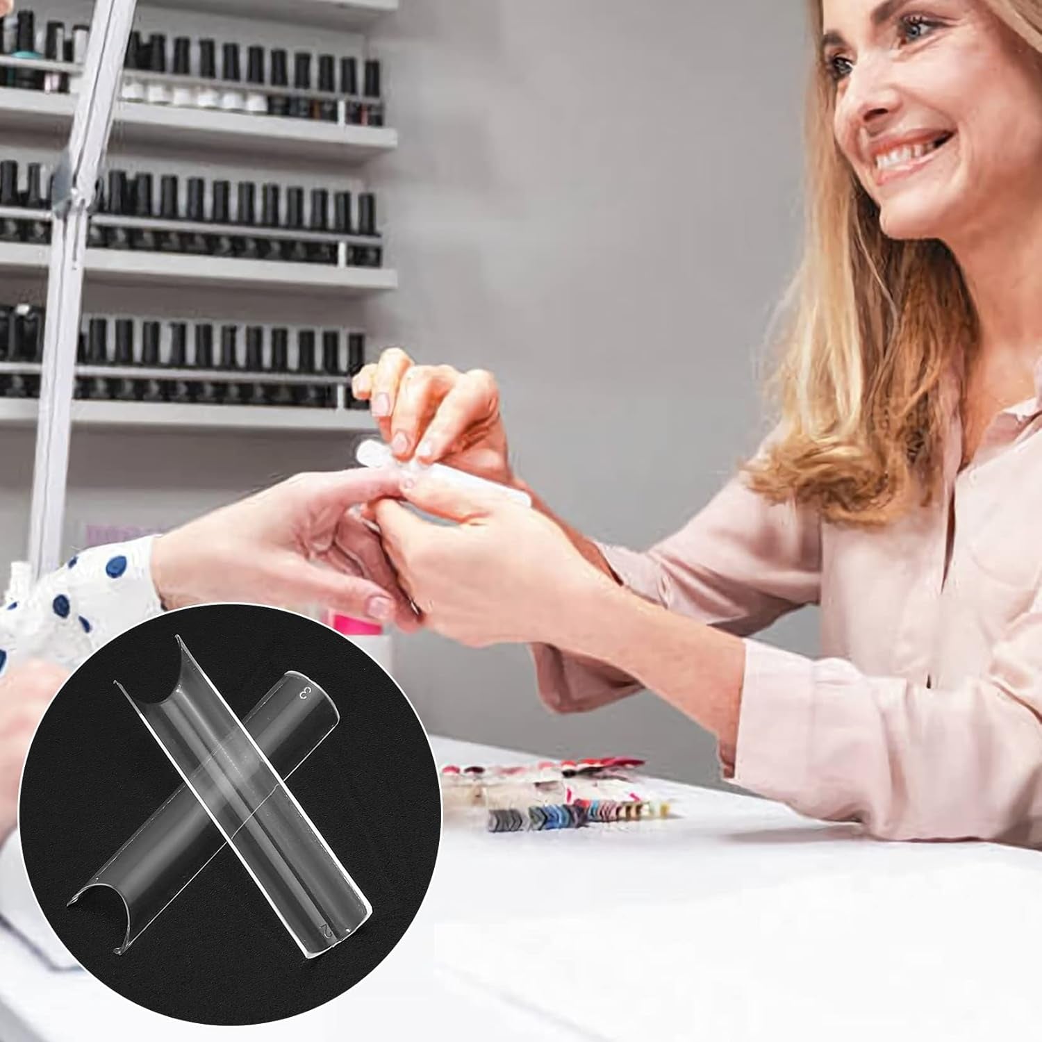 200 bucăți vârfuri unghii false, vârfuri unghii artificiale acrilice, vârfuri unghii false franceze, vârfuri unghii false transparente extra lungi drepte pătrate pentru saloane de unghii DIY