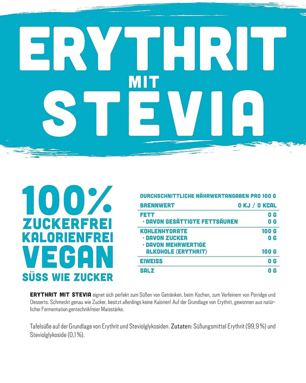 Eritrit + Stevia Természetes cukorpótló kalória nélkül 1:1, 1 kg Édesítőszerek Naty Shop