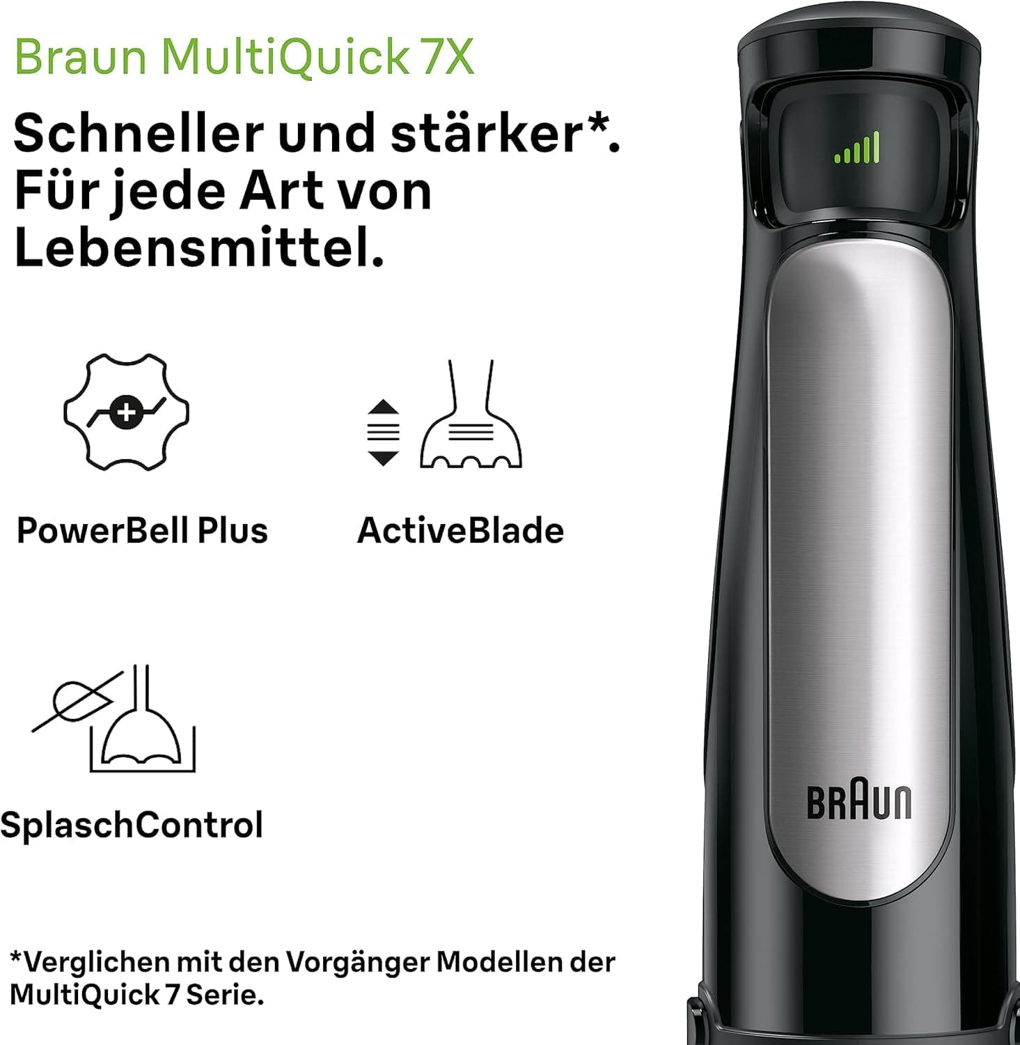 Braun Multiquick 7 MQ 7035X Stabmixer - Pürierstab Mit Abnehmbarem Edelstahl Mixfuß Mit Activeblade Technologie Zum Pürieren Der Härtesten Ingredient, Inkl. 3-Teiliges Zubehör Set, 1000 Watt, Schwarz Kitchen Naty Shop