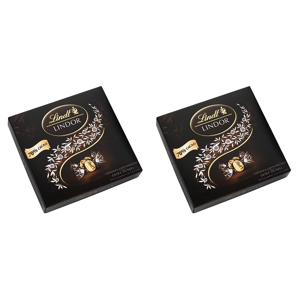 Díszdoboz LINDOR Extra Black 70% Cacao, Ajándékcsokoládé, kb. 15 LINDOR szarvasgomba, 186 g (2 db-os csomag)