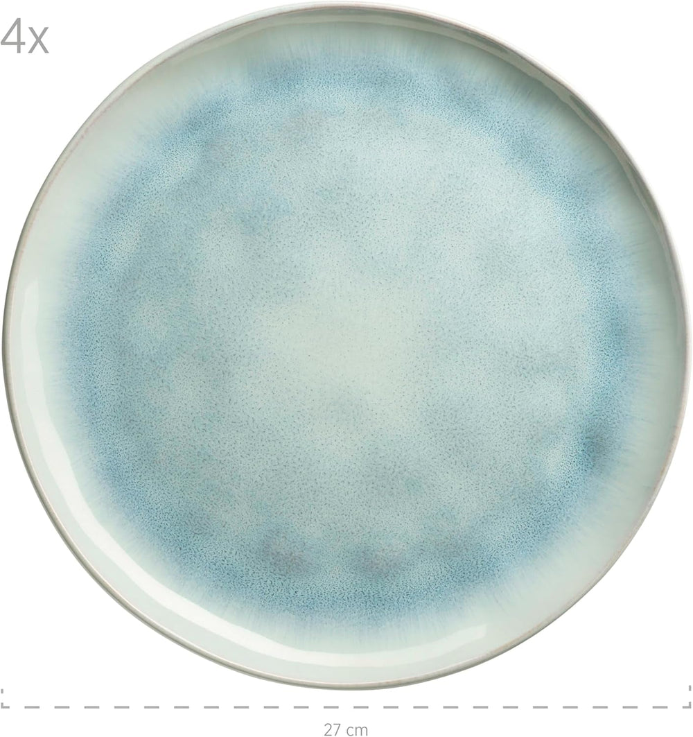 MÄSER Serie Frozen, Geschirr Set Aus Keramik Für 4 Personen, 16-Teiliges Kombiservice Mit Organischen Formen, Farblich Gesprenkeltes Service, Steinzeug, Türkis-Grün Seturi vesela masa Naty Shop