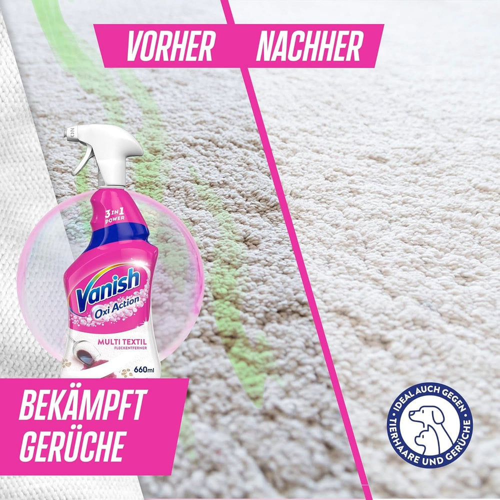 Vanish Oxi Action Multi - Textile Stain Remover Spray - 660 ml - Detergent textil pentru covoare și tapițerie - împotriva murdăriei și mirosului de urină Naty Shop