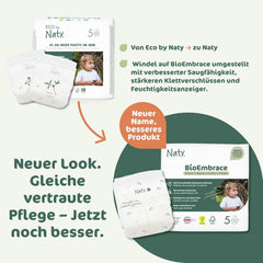 Naty BioEmbrace babapelenka, 5-ös méret (11-25 kg) | 100%-ban növényi alapú anyagok, gyengéd a bőrhöz | Légáteresztő puhaság, bőrgyógyászatilag tesztelt, kiváló felszívódás | 80 db.