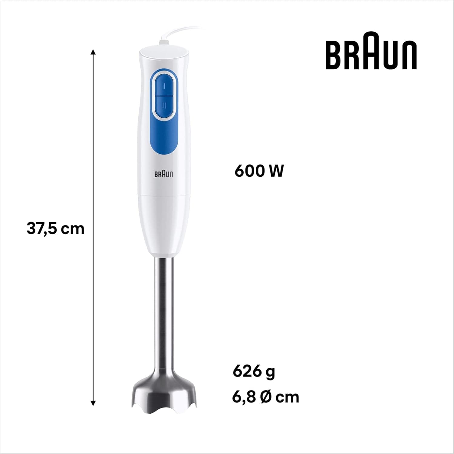 Braun Multiquick2 MQ20236MWH Stabmixer, Mixer Zum Mixen Von Saucen Und Smoothies, 2 Geschwindigkeitsstufen, Zerkleinerer 500 Ml, Becher 600 Ml, Schneebesen Aus Stahl Anya és Gyermek Naty Shop