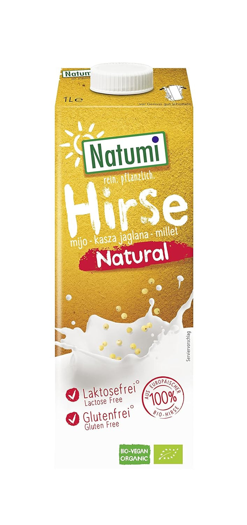 Natumi Bio Hirsedrink Natur, 6 x 1L - Laktózmentes, Vegán, Bio, Gluténmentes, Milchfreie, Milchfreie Alternative