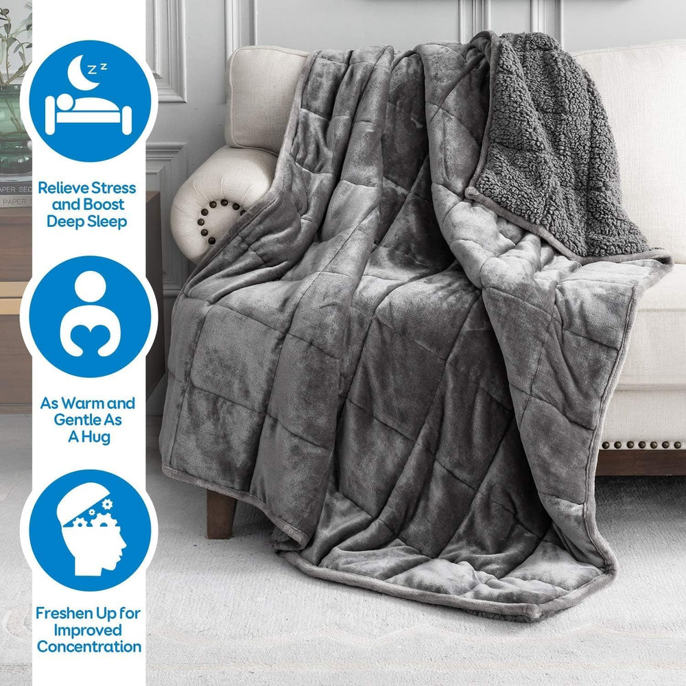 Pătură cu greutate Cottonblue, 6,8 kg, dimensiunea reginei, flanel, Shaggy, Sherpa, pătură cu greutate pentru adulți, pături cu greutate confortabile pentru a calma și relaxa, plapume grele, 152.4 X 203.2 Plapumi si pilote Naty Shop