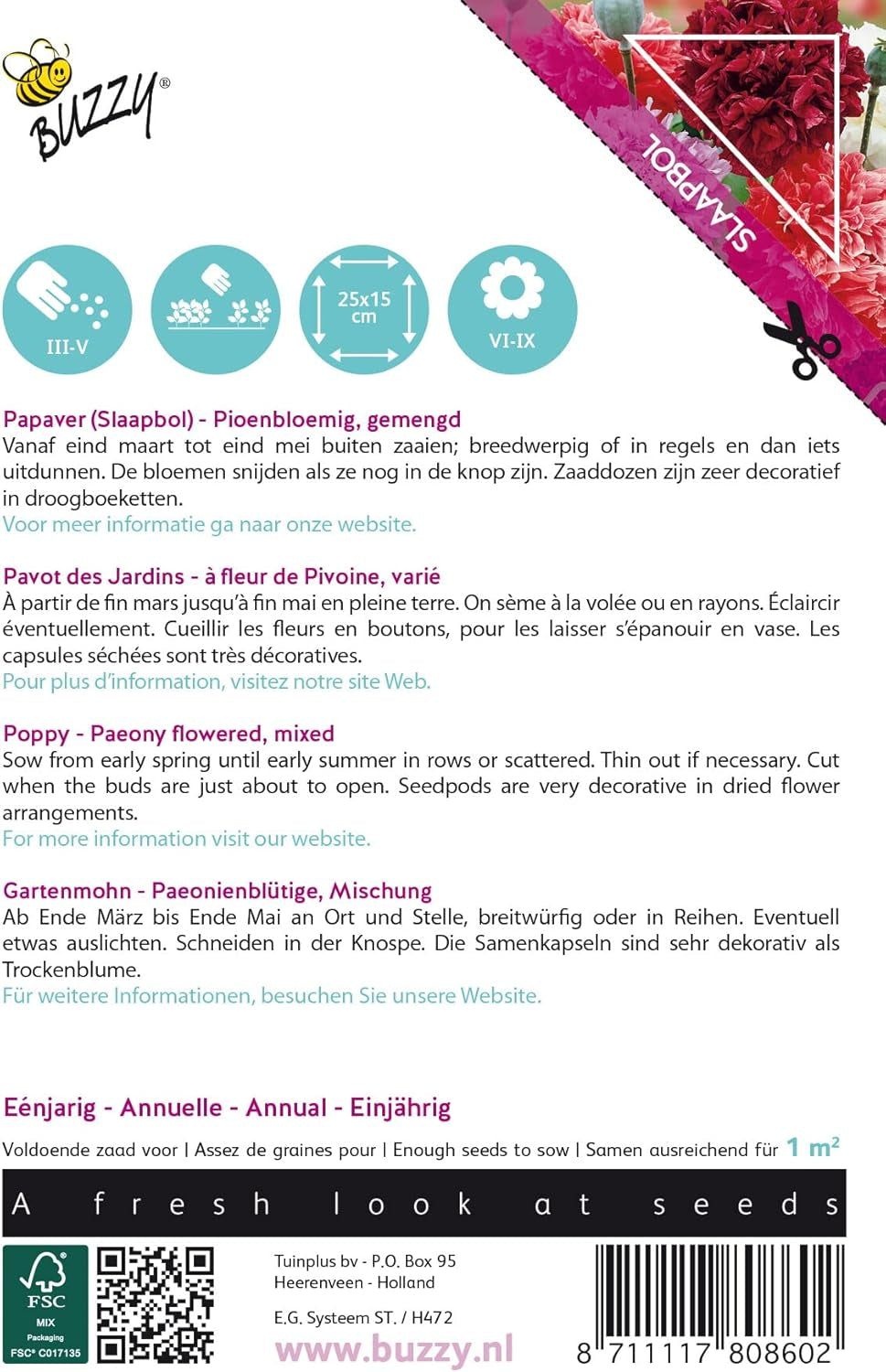 Mák virágok Buzzy Mac Paeoniflorum Gef. Keverék.