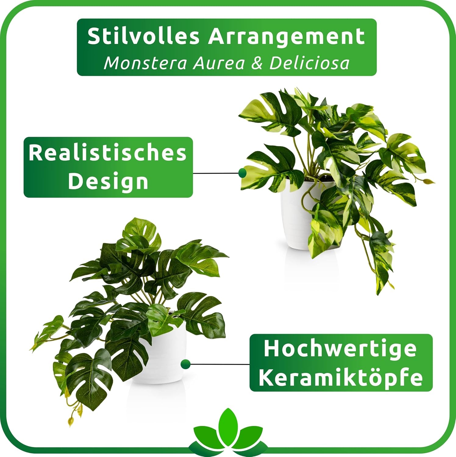 PASCH® 3Er Set Monstera Künstlich (20Cm) in Weißen Keramiktöpfen: Künstliche Pflanzen Wie Echt | Monstera Pflanze Künstlich | Kunstpflanze Hängend Im Topf | Hängepflanze Künstlich Abgestimmt