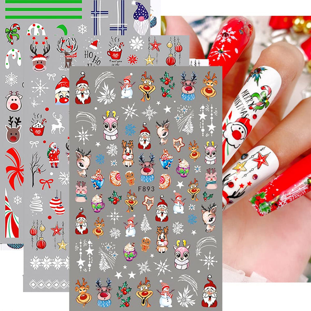10 Blatt Nagelsticker Weihnachten Nagelaufkleber Selbstklebend Bule White Pine Tree Rentier Nail Art Sticker Dekoration Nageldesign Zubehör