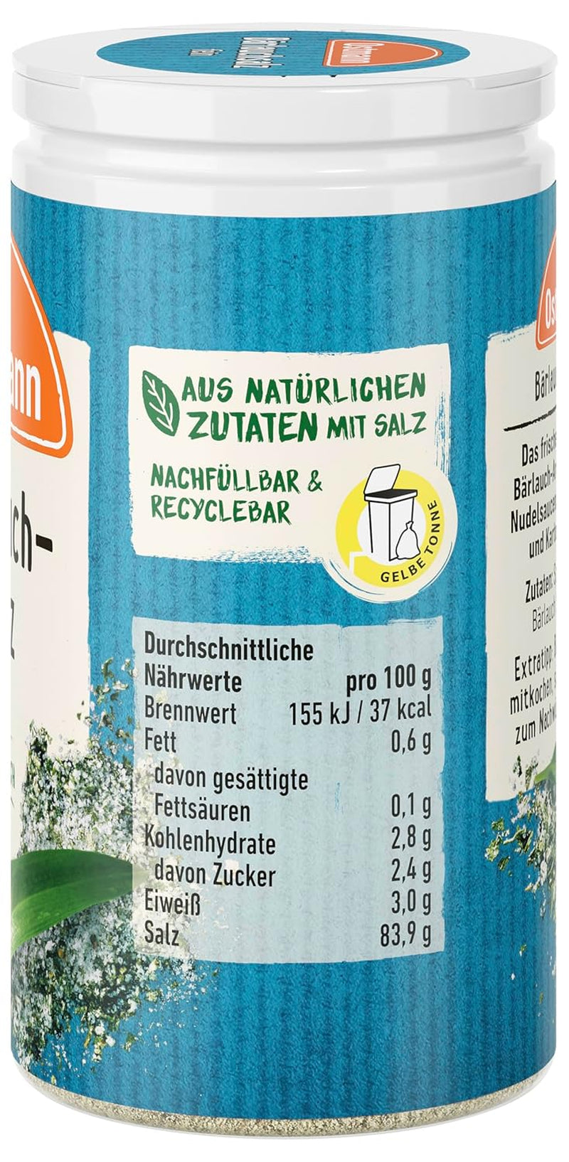 Ostmann Gewürze - Bärlauchsalz | Ideális Herzhaften Gemüse oder Fleischgerichten Recyclebare, nachfüllbare Streudose | 65 g Streuerben