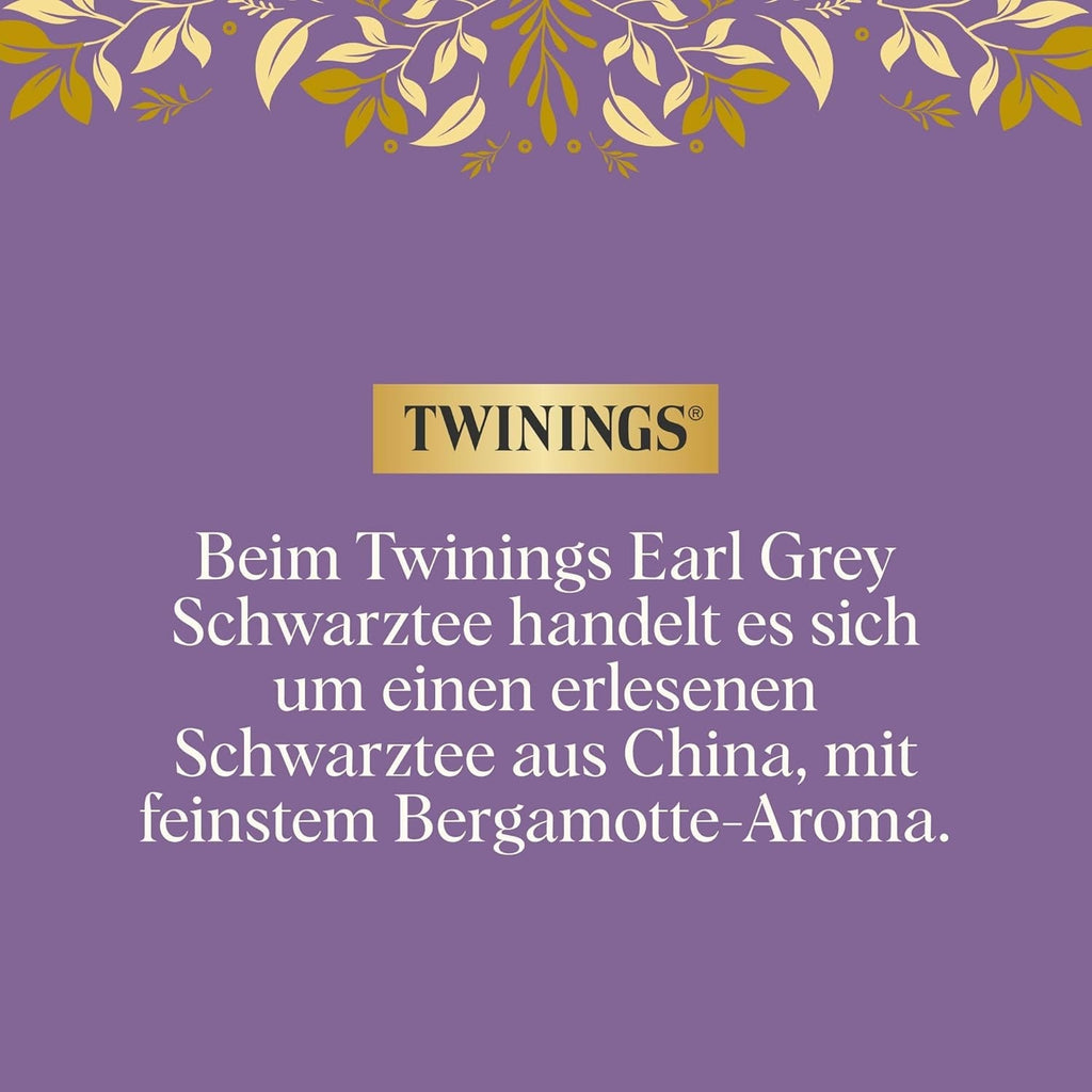 Twinings EARL GREY Ceai negru în pliculețe, rafinat cu aromă de bergamotă - Ceai negru din China, renumit în întreaga lume și extrem de revigorant, pachet de 1 (25 pliculețe)