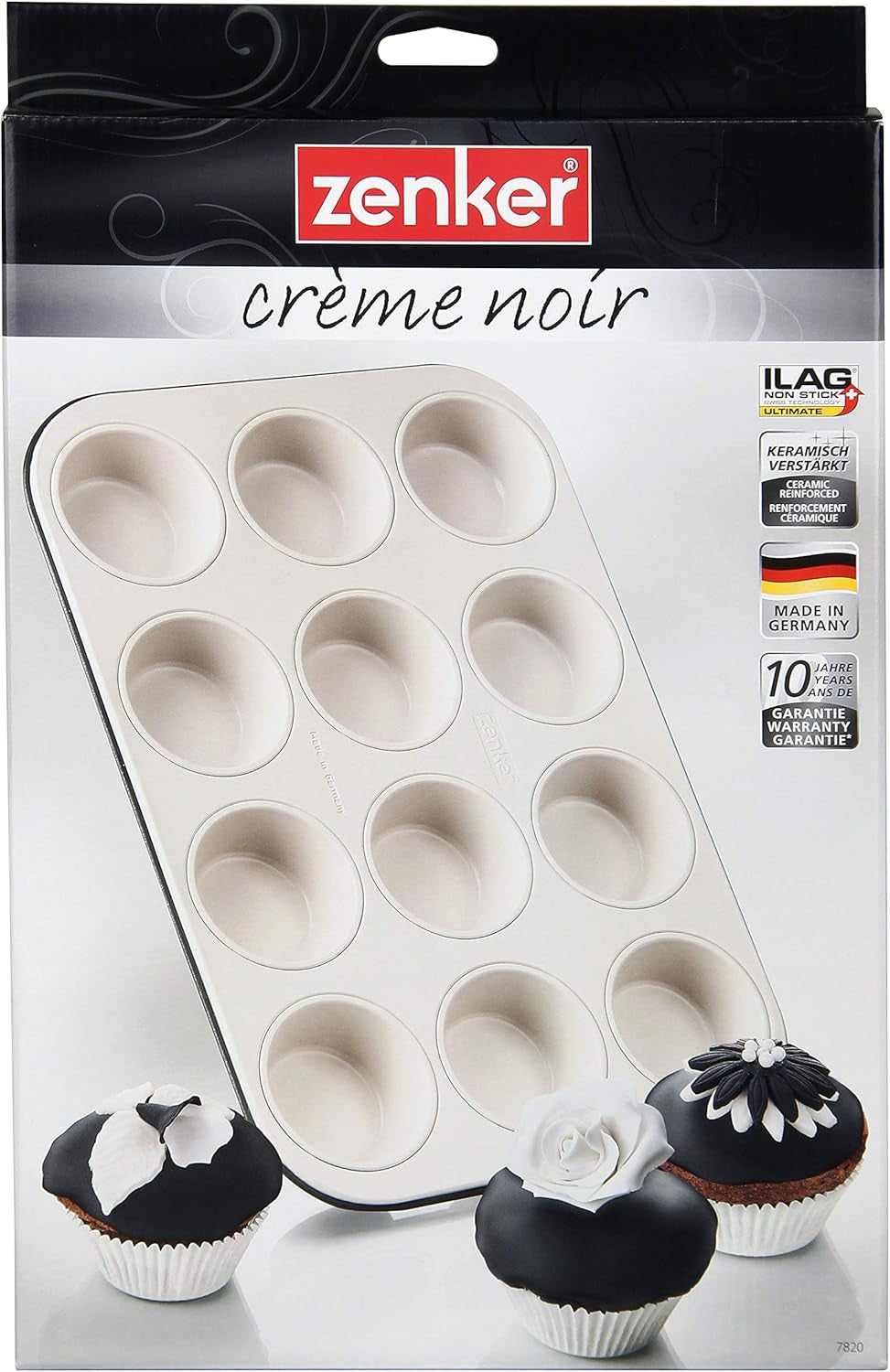 Zenker 12 muffin, átmérő Ø 7 cm CREME NOIR, Tepsi muffinokhoz tapadásmentes bevonattal, kerámiával megerősítve Formák és tepsiek Naty Shop