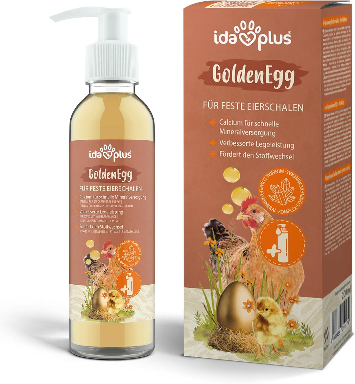 Ida Plus - GoldenEgg 200 ml - csökkentett Brucheier & Federfressen - támogatott Federwachstum & Federkleid - Wichtige Mineralien & Vitamine für Hühner - Beste Eierqualität bei Ihrer Hühnerhaltung