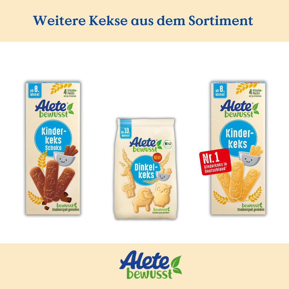 Biscuiți Alete Conscious pentru copii, de la 8 luni, biscuiți cu unt din grâu pentru copii, biscuiți ambalați convenabil ca o gustare mică, perfecți pentru drum și între ore, 1 x 180 g
