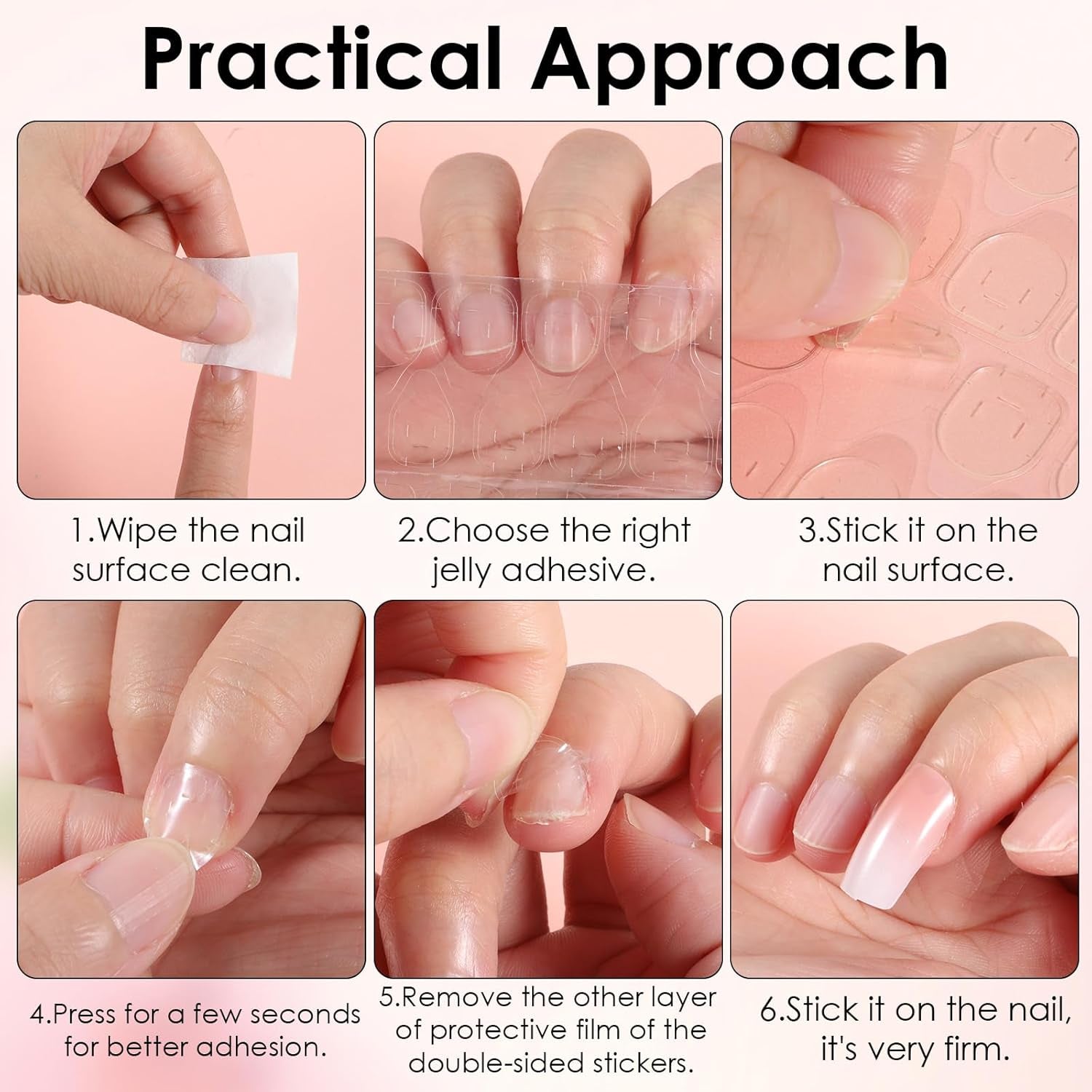 48 de bucăți de unghii scurte pentru lipit, 2 stiluri de unghii scurte și pătrate franțuzești cu lipici de unghii și pilă de unghii, unghii false artificiale roz alb ombre pentru femei