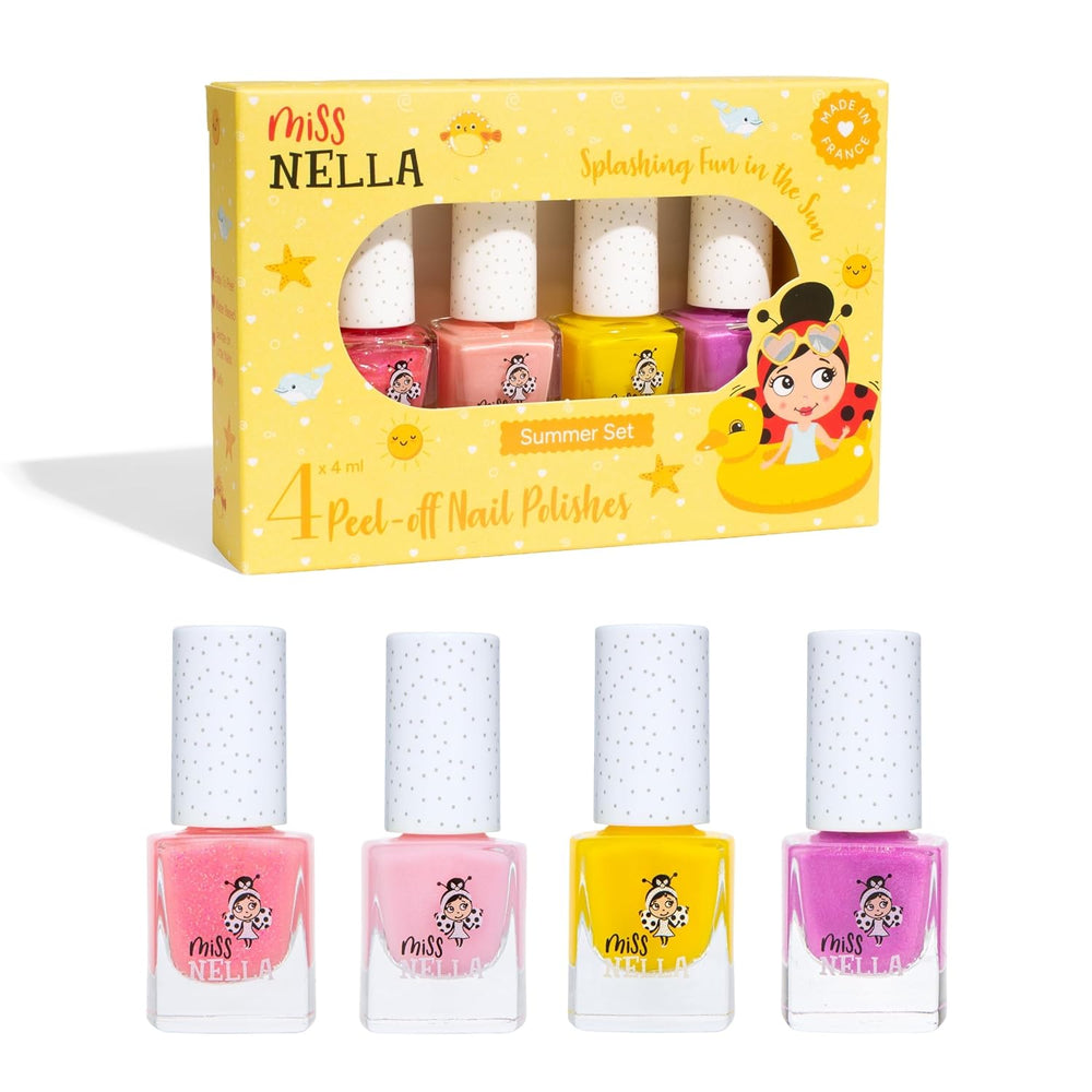 Miss Nella Magic Collection 4 részes csillogó körömlakk szett: rózsaszín, piros, arany és kék, speciális gyerekeknek kivehető körömlakk, nem mérgező, vízbázisú, szagtalan