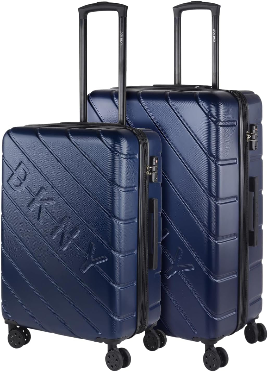 DKNY - Valiză mare cu 4 roți valiză mare ușoară - Valiză de călătorie cu roți mare. Valiză de călătorie mare pentru avioane Valiză hard shell cu închidere certificată - Valiză troler mare, argintie Bagaje și echipament de călătorie Naty Shop Albastru marin M + L