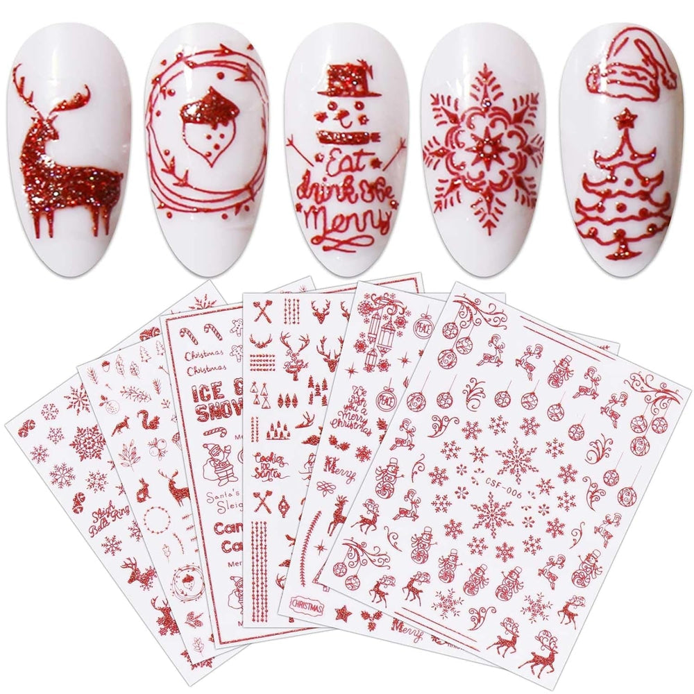 JMEOWIO Nagelsticker Weihnachten 9 Blatt Nail Art Sticker Selbstklebend Nagelaufkleber Schneeflocke Schneemann Festival Weißes Gold Dekoration Nageldesign Zubehör