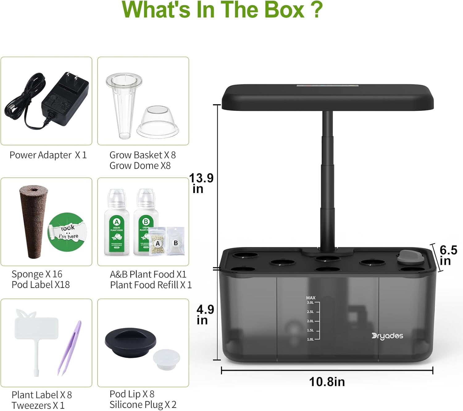 Hidroponikus növekedési rendszer: 8 kapszula, 24 W teljes spektrumú LED lámpa alacsony vízszintre figyelmeztetéssel | Beltéri kert konyha, nappali, iskola részére | Ajándékötlet amatőr kertészeknek