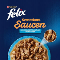 Felix Sensations Sauces Hrană umedă pentru pisici, mix variat de pește, pachet de 6 (6 x 12 pliculețe a câte 85 g fiecare)